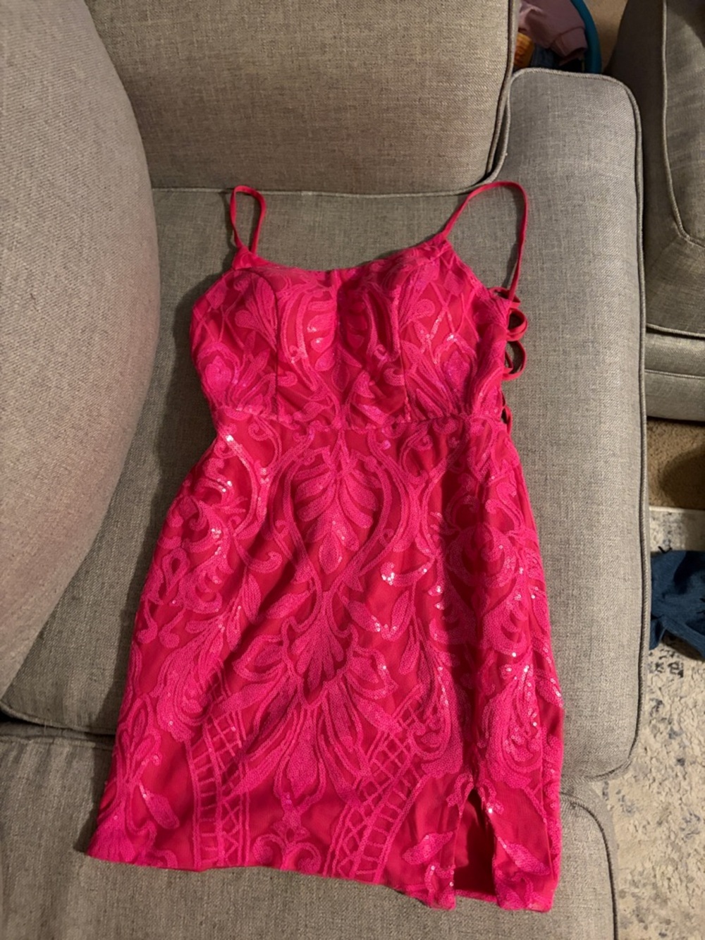 Hot Pink Sequin Lace Mini Dress